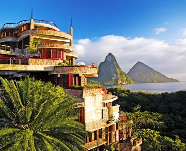 Soufriere, St. Lucia; Jade Mountain at Anse Chastenet Resort, where each suite has a view of the Pitons