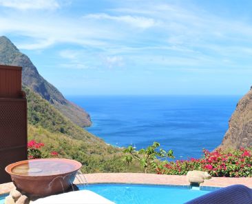 Magnificient views from the plunge pools at the Ladera Resort overlooking the Piton Peaks and the Caribbean Sea Photo Credit Ladera Resort