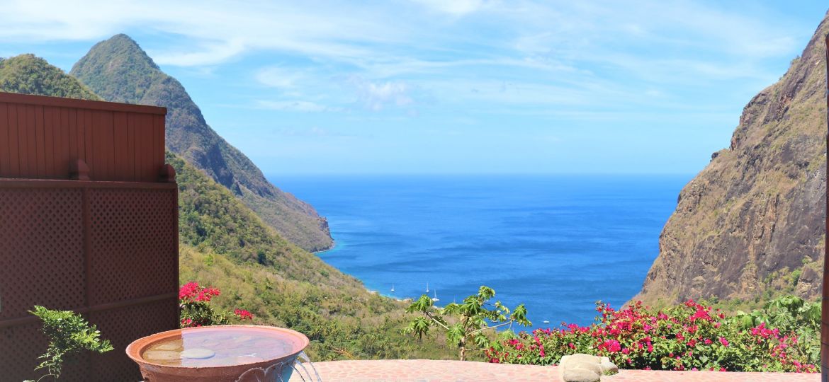 Magnificient views from the plunge pools at the Ladera Resort overlooking the Piton Peaks and the Caribbean Sea Photo Credit Ladera Resort